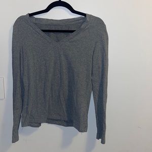 Shein Plus Solid Gray V Neck Longsleeve